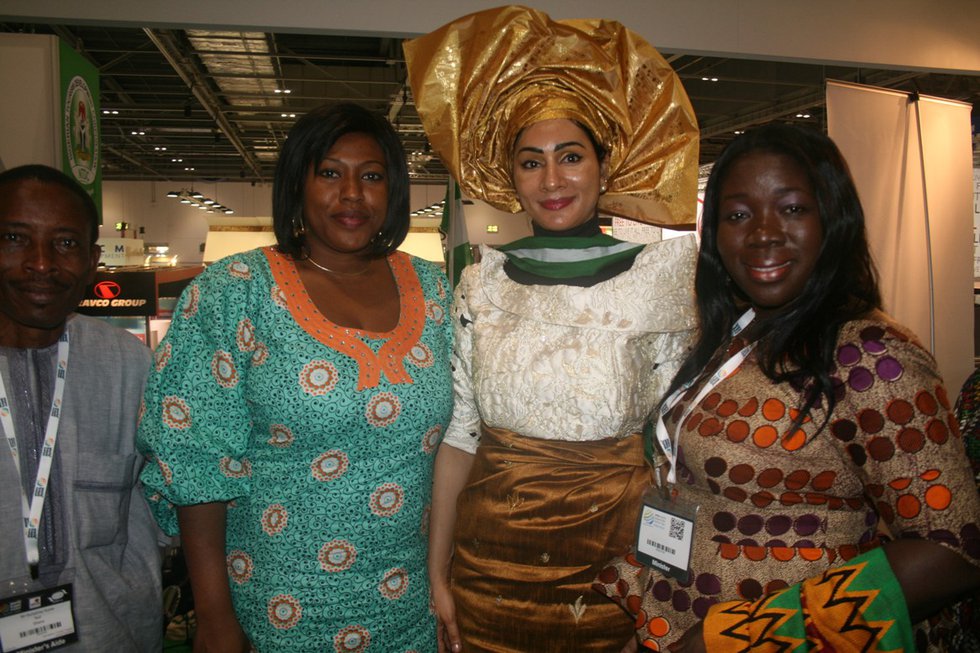 From Left to Right: A member of the Ghanaian delegation to the WTM; NTDC Board Member - Princess Miriam Onuoha; Mrs. Sally Mbanefo; and Minister, Ministry  of Tourism, Ghana - Hon. Elizabeth Ofosu Adjare  during a courtesy visit to the  Nigerian stand.