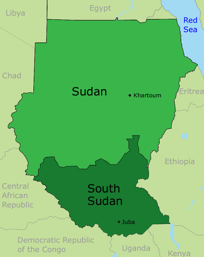Sudan and South Sudan map