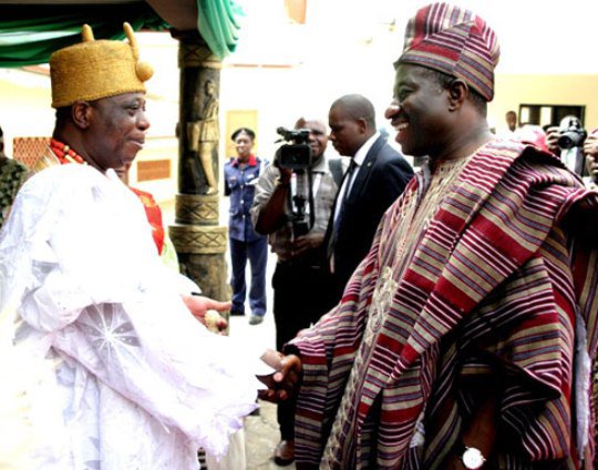 President Goodluck Jonathan with the Ewi of Ado Ekiti during a previous visit