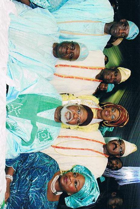 Standing: Otunba Dapo Ali-Balogun - Uncle of the Bride, Otunba Nurudeen Adeyinka Ojora-Adejiyan (Bride's father), Amb and Mrs O.K. Lawal (Groom's parents). Seated: Former IGP - Alhaji M. Smith, General Abdusalami Abubakar and a guest.