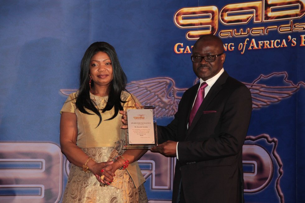Cllr Susan Fajana-Thomas presents GAB Award to Mr Kayode Soyinka, Publisher of Africa Today magazine.jpg