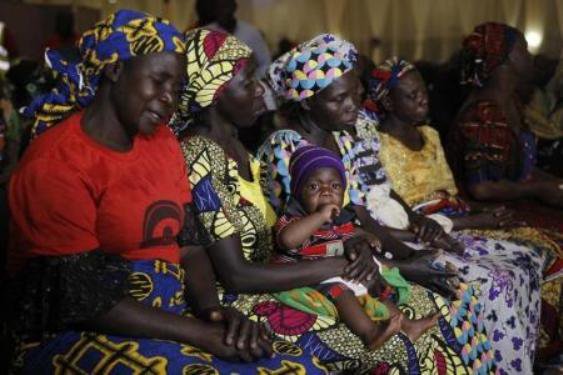 Parents of the Chibok girls attend a meeting with President Buhari January 14, 2016.
