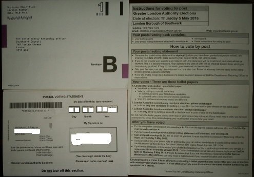 Postal vote ballot papers