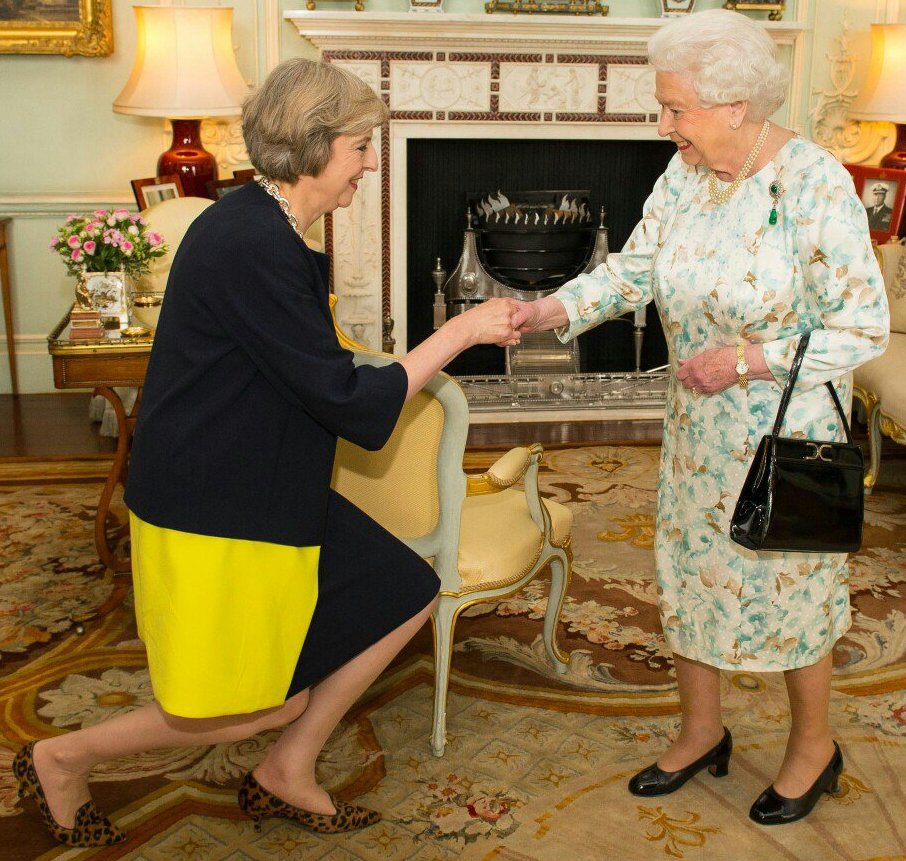 Theresa May with the Queen as she was invited to form a new government in Britain