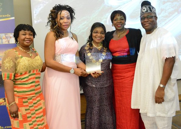GAB Award recipient (2nd left) - Eucharia Obi poses with from left - Cllr Doris Jiagge, Cllr Ekechi, Cllr Anna Mbachu and Otunba Ade Adesina at GAB Awards 2015