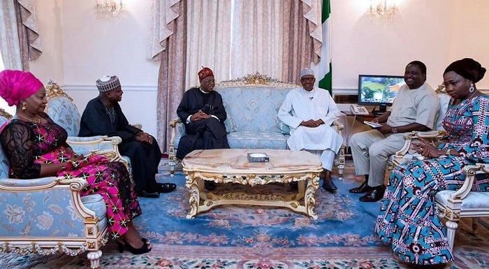 Buhari and his media team during a recent visit to him in London