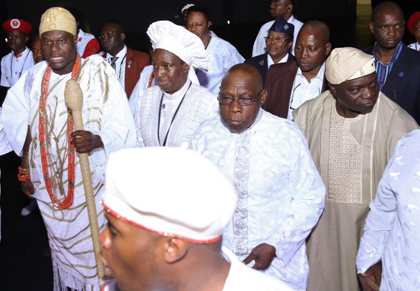 The Ooni of Ife, Chief Olusegun Obasanjo and Prince Olagunsoye Oyinlola arriving at the event.jpg