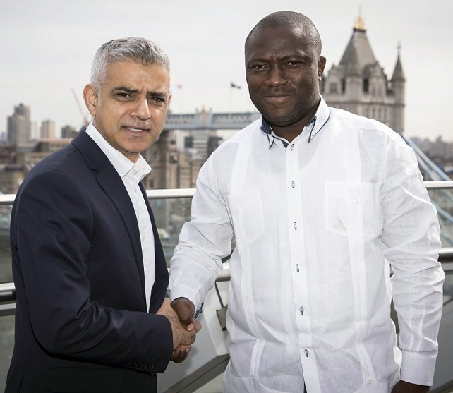 Mayor of London - Sadiq Khan in a warm handshake with Mayor of Accra - Mohammed Adjei Sowah