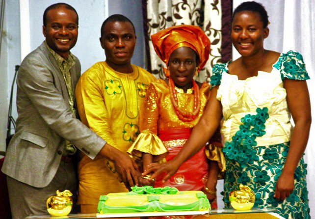 Evang VeraLove and SteveDeRock pose with the celebrant and her husband b.jpg
