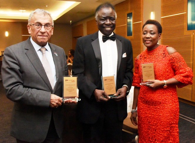 GAB Awards recipients: Dr Adonis Aboud, Dr Titus Odedun, and Prof Lynch (represented by Mrs Nana Oguntola)
