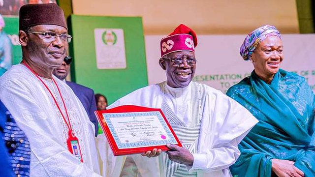 INEC Chairman - Prof Yakubu Mahmood gives Certificate of Return to Nigeria's President-elect Bola Ahmed Tinubu