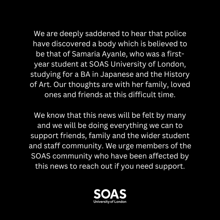 SOAS statement on Samaria Ayanle