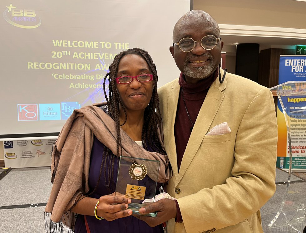 Cllr Sunny Lambe and Aline Ngaoba, Winner of BBI Volunteer of the Year Award 2023