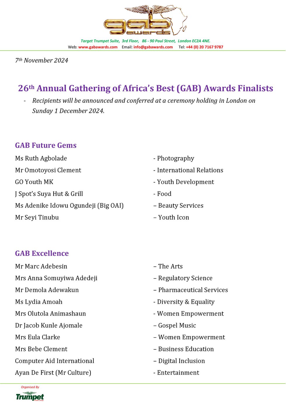 26th GAB Awards 2024 Finalists (0711 release) Page 1